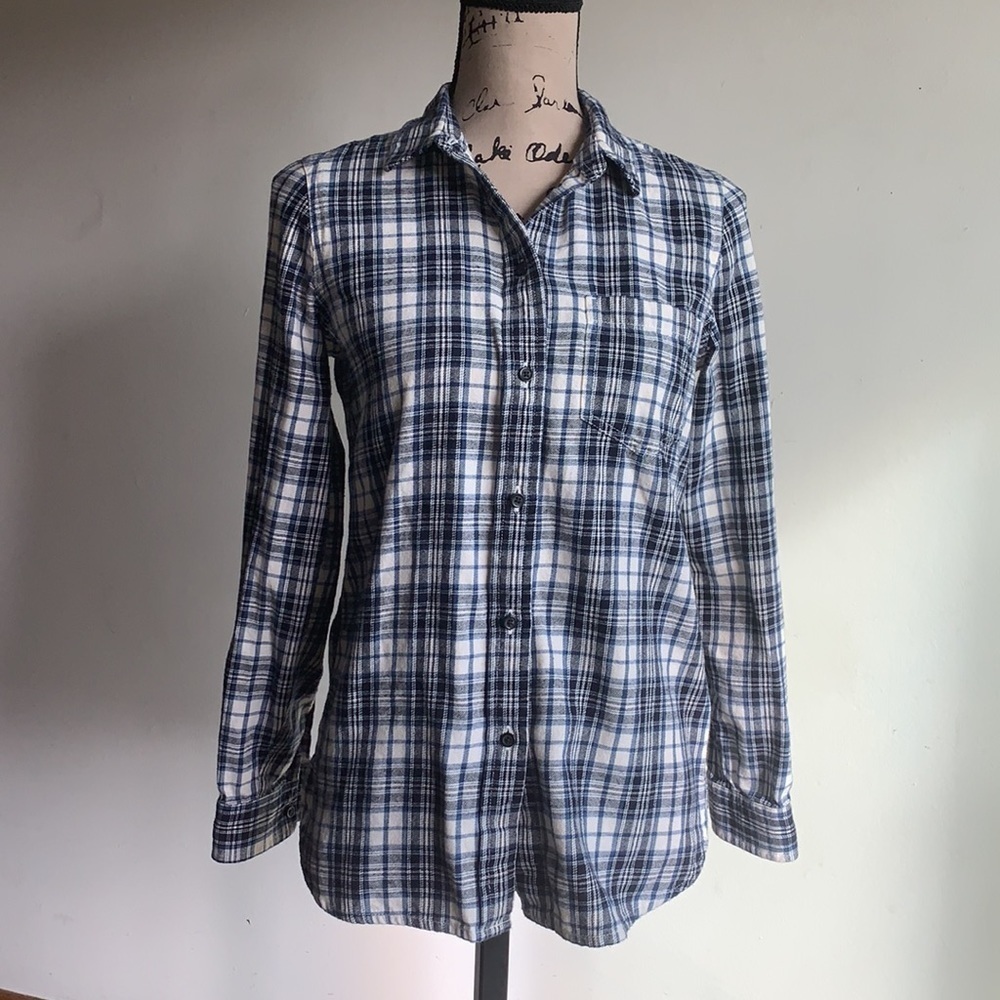 Madewell Button Down Blue and White Flannel - Picture 7 of 8